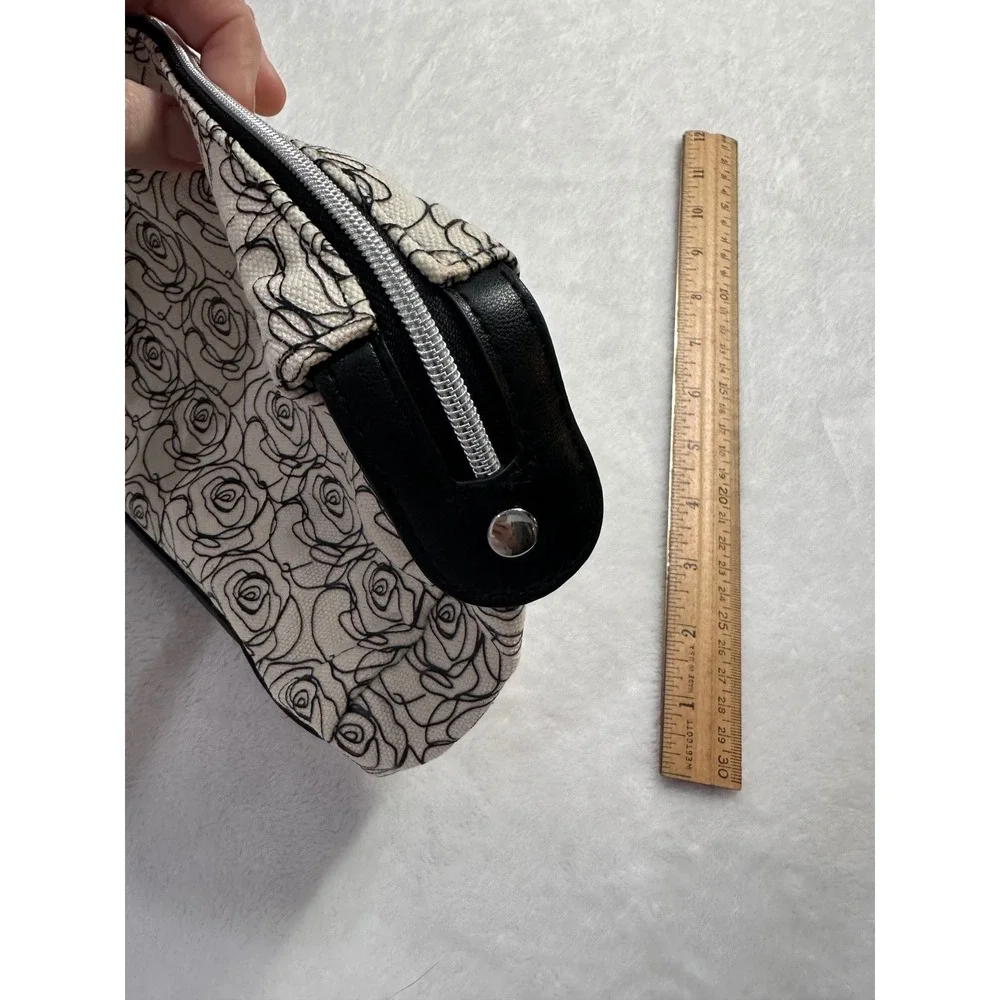 Lancome Paris Cosmetic Bag Set Black Red Rose Wristlet & Floral Canvas Pouch